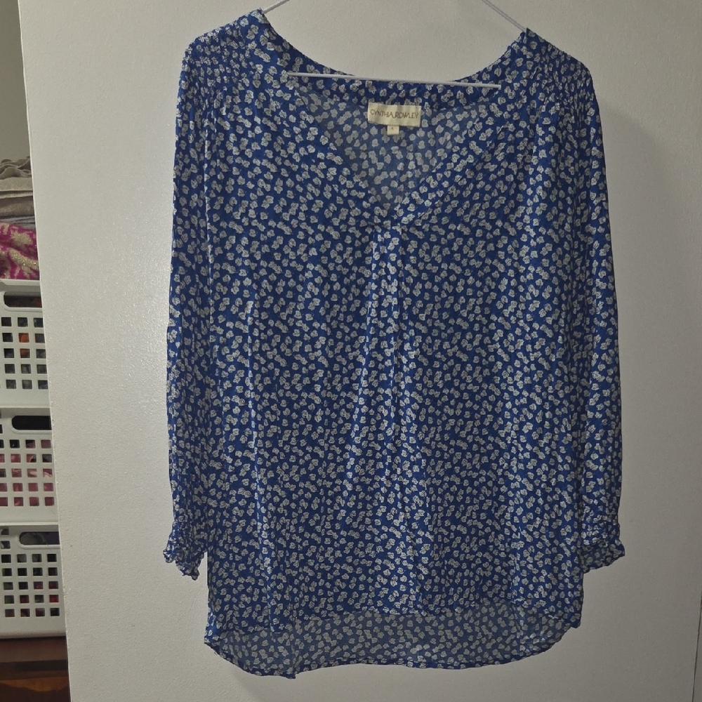 Cynthia Rowley Floral Blue and White Blouse
